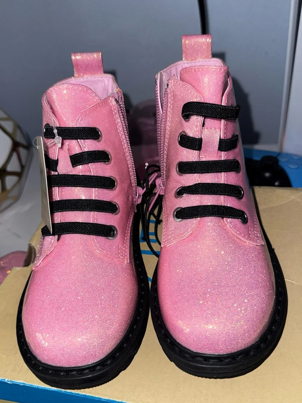Sparkle Pink Kids Lace-Up Glitter Boots